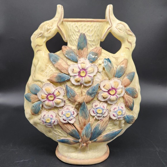 19th Century English Majolica Polychrome Moon Flask Pottery Vase READ - Picture 1 of 15